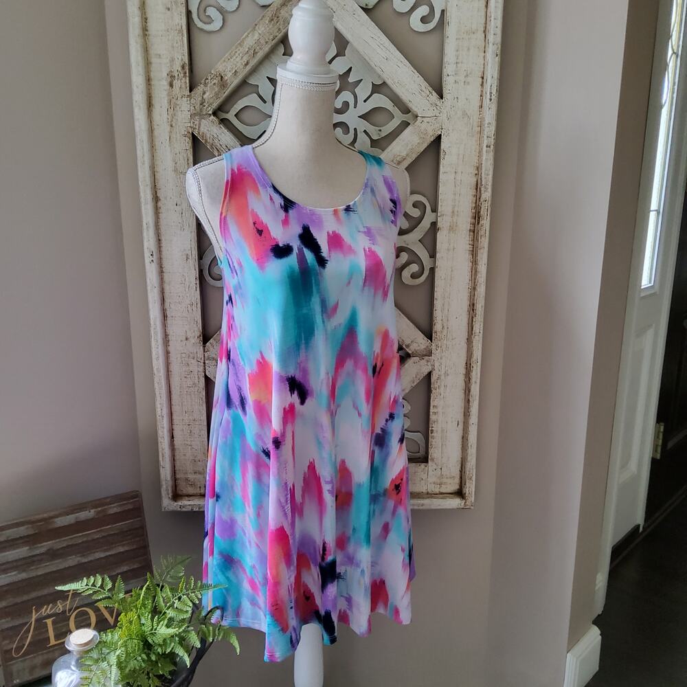 Women's Lightweight A-Line Mini Shift Flowy Swing Dress with Pockets in Tie Dye